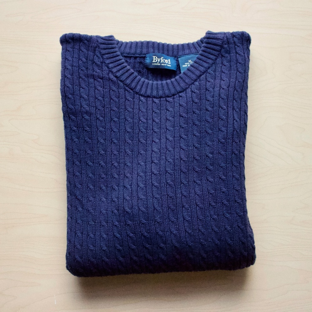 Blue Knit Crew Neck Sweater